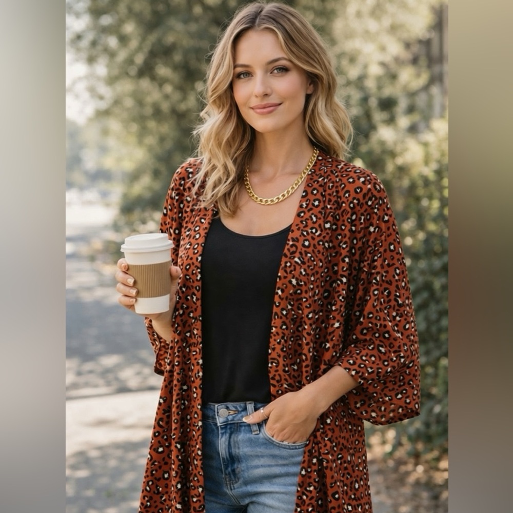 EVRI Animal Print Women's Poncho - Orange and Black